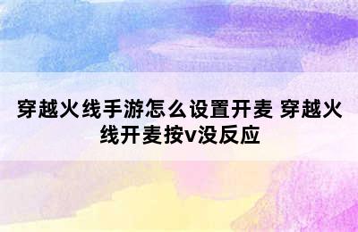 穿越火线手游怎么设置开麦 穿越火线开麦按v没反应